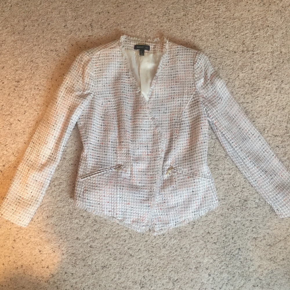 MANGO White Multi-Color Tweed Blazer